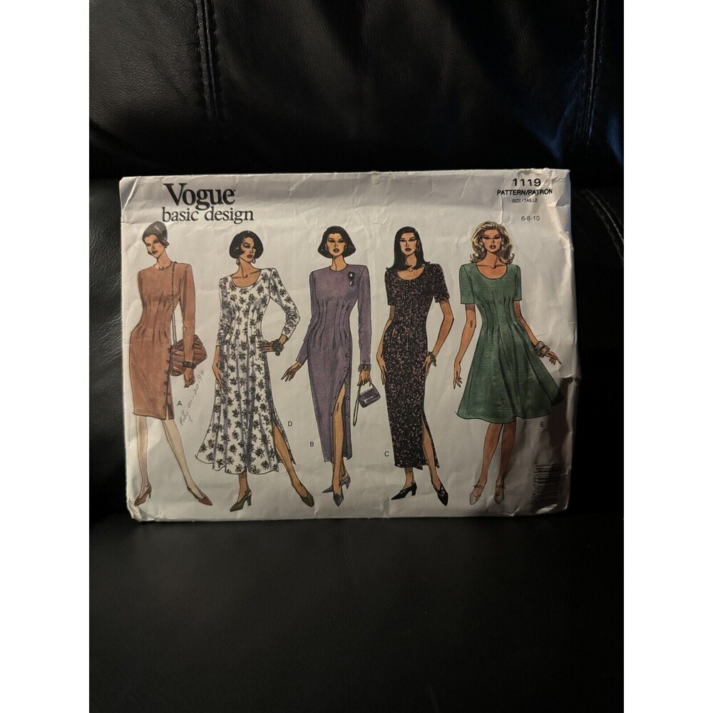 1119 Vogue Sewing Pattern Misses 6 8 10 Loose-fit Tapered Flared Dress Easy